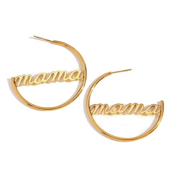 Women's Round Geometric Letter Text Earrings In Stainless Steel With Electroplated Finish