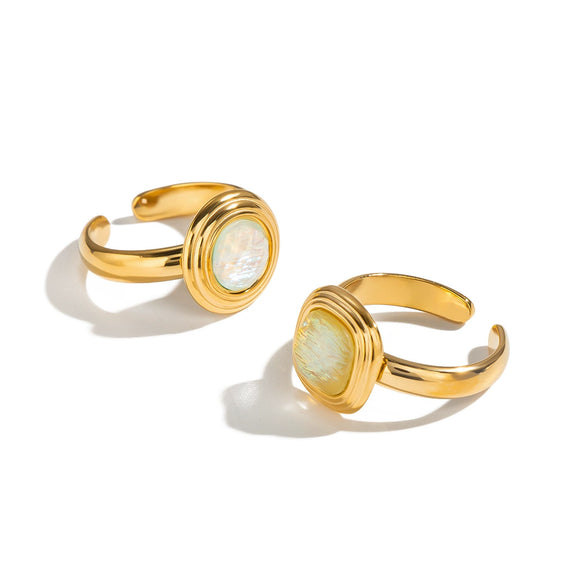 Women's Round Geometric Open Ring In Gold Plated Stainless Steel Unique Lightweight Fashion Jewelry Accessory
