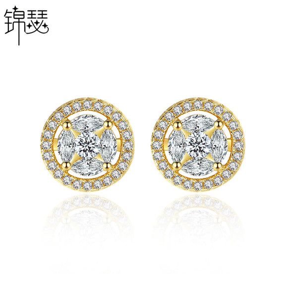 Women's Round Geometric Zircon Earrings In Electroplated Copper Simple Fashion Stud Earrings