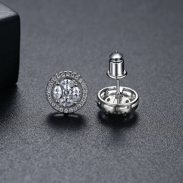 Women's Round Geometric Zircon Earrings In Electroplated Copper Simple Fashion Stud Earrings