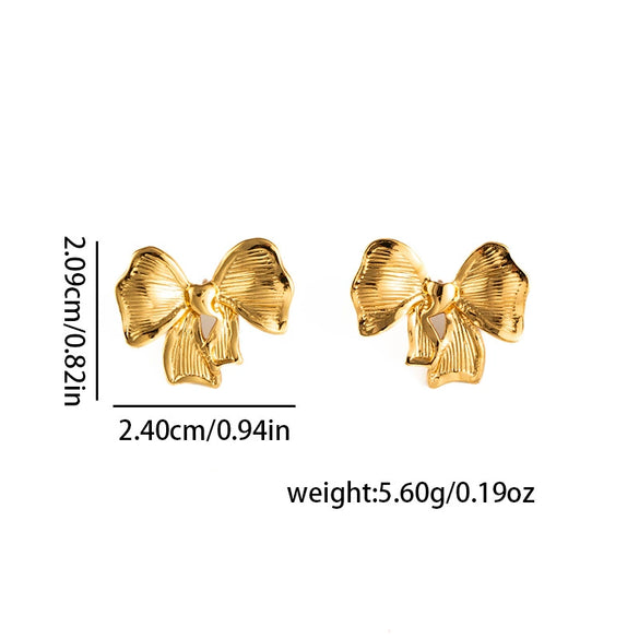 Women's Round Hoop And Bow Tie Stainless Steel Earrings With Electroplating Non Fading Geometric And Personalized Style