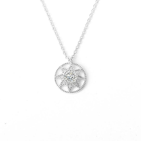 Women's Round Six Point Star Necklace In S925 Sterling Silver With Mixed Gem Pendant Electroplated Clavicle Chain Light Luxury Jewelry