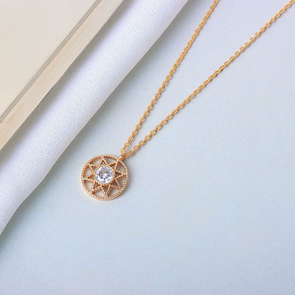 Women's Round Six Point Star Necklace In S925 Sterling Silver With Mixed Gem Pendant Electroplated Clavicle Chain Light Luxury Jewelry