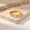 Women's Round Stainless Steel Ring With Zircon Setting And Geometric Design 18K Gold Plated Fashion Jewelry