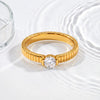 Women's Round Stainless Steel Ring With Zircon Setting And Geometric Design 18K Gold Plated Fashion Jewelry