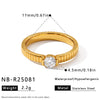 Women's Round Stainless Steel Ring With Zircon Setting And Geometric Design 18K Gold Plated Fashion Jewelry