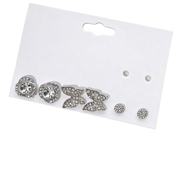 Women's Round Zircon Stud Earrings Geometric Minimalist Alloy Design With Stainless Steel Posts And Sparkling Electroplated Finish