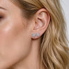 Women's Round Zircon Stud Earrings Geometric Minimalist Alloy Design With Stainless Steel Posts And Sparkling Electroplated Finish