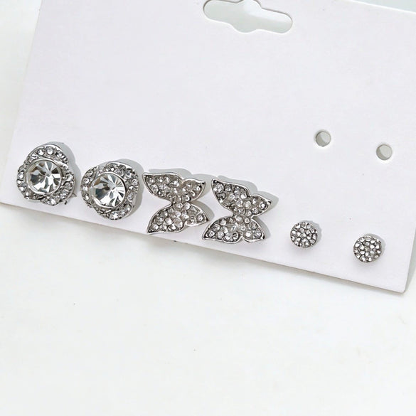 Women's Round Zircon Stud Earrings Geometric Minimalist Alloy Design With Stainless Steel Posts And Sparkling Electroplated Finish