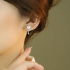Women's S925 Freshwater Pearl Geometric Handmade Earrings Retro French Zircon Style