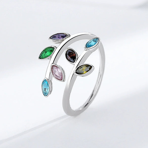 Women's S925 Pure Silver Tree Leaf Ring With Diamond Styling