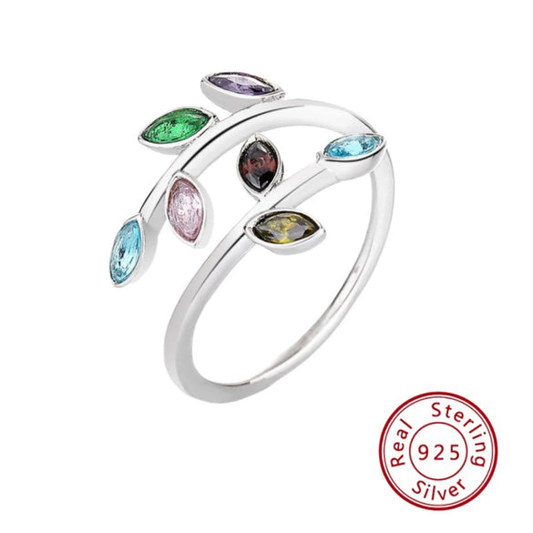 Women's S925 Pure Silver Tree Leaf Ring With Diamond Styling