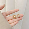 Women's S925 Silver And Alloy Flower Pearl Earrings With Geometric Design And Electroplating
