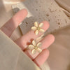 Women's S925 Silver And Alloy Flower Pearl Earrings With Geometric Design And Electroplating