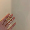 Women's S925 Silver And Alloy Flower Pearl Earrings With Geometric Design And Electroplating