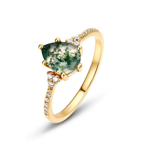 Women's S925 Silver Aqua Agate Geometric Ring With Diamond Design