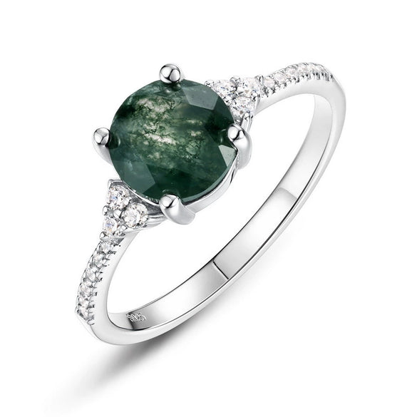 Women's S925 Silver Aqua Agate Geometric Ring With Diamond Design