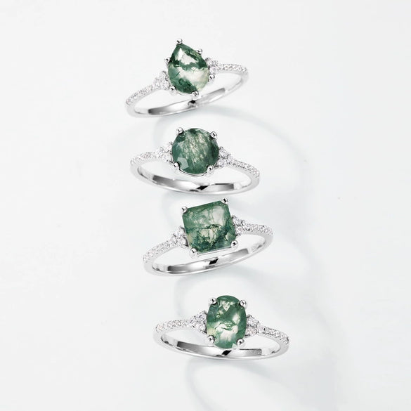 Women's S925 Silver Aqua Agate Geometric Ring With Diamond Design