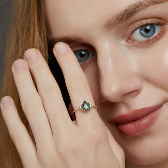 Women's S925 Silver Aqua Agate Geometric Ring With Diamond Design