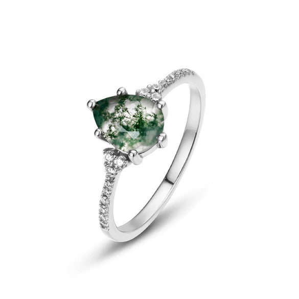 Women's S925 Silver Aqua Agate Geometric Ring With Diamond Design