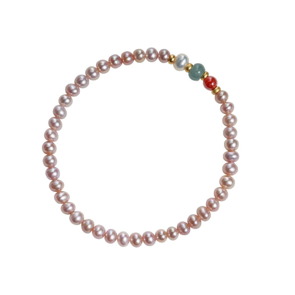 Women's S925 Silver Bracelet With Natural Jade Purple Freshwater Pearl And Agate In Light Luxury Style