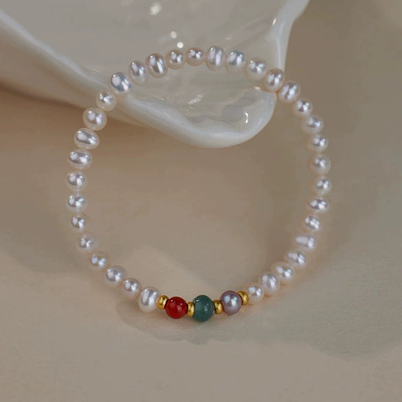 Women's S925 Silver Bracelet With Natural Jade Purple Freshwater Pearl And Agate In Light Luxury Style