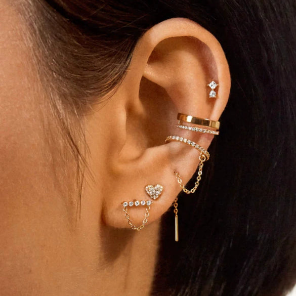 Women's S925 Silver Copper Plated Real Gold Geometric Circle Ear Buckle Earrings With Zirconia