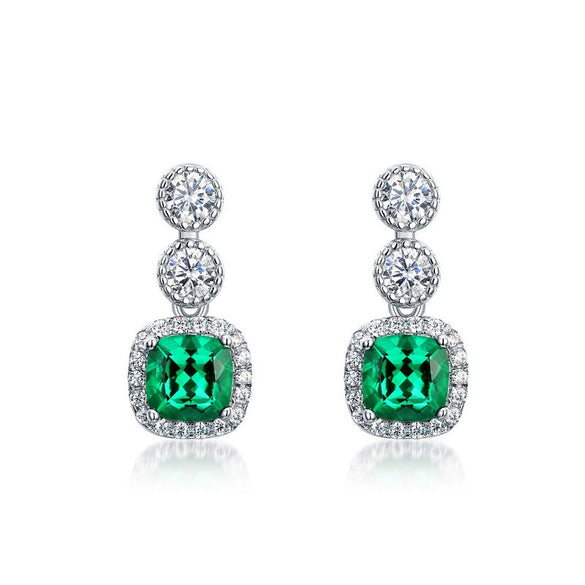 Women's S925 Silver Cultivated Emerald Retro Geometric Earrings