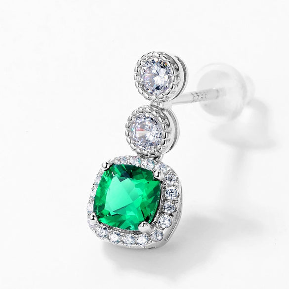 Women's S925 Silver Cultivated Emerald Retro Geometric Earrings