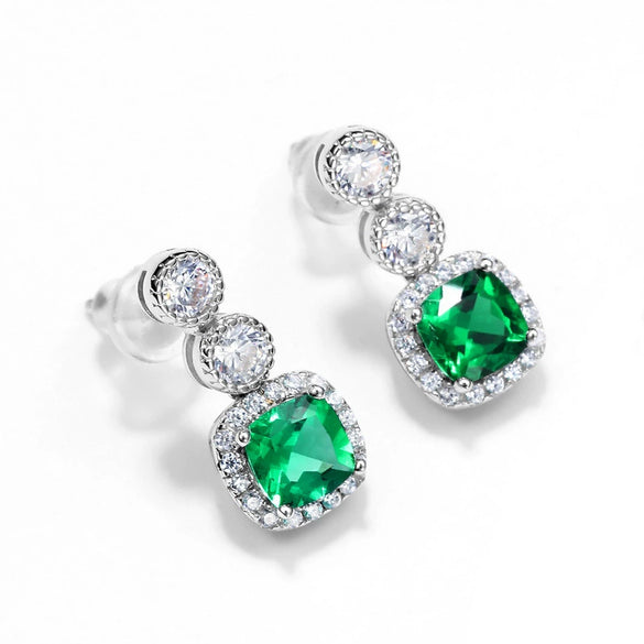 Women's S925 Silver Cultivated Emerald Retro Geometric Earrings