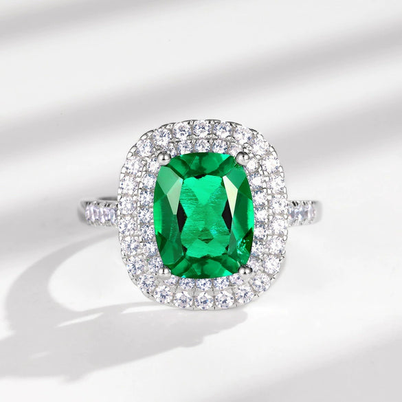 Women's S925 Silver Cultivating Emerald Geometric Inlay Ring