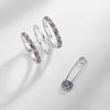 Women's S925 Silver Doublerow Colorful Zircon Stacked Ring Geometric Pattern Diamond Inlay