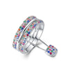 Women's S925 Silver Doublerow Colorful Zircon Stacked Ring Geometric Pattern Diamond Inlay