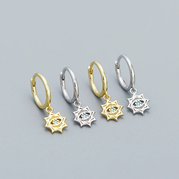 Women's S925 Silver Electroplated Cross Design Sense Earrings With Star And Devil's Eye Elements