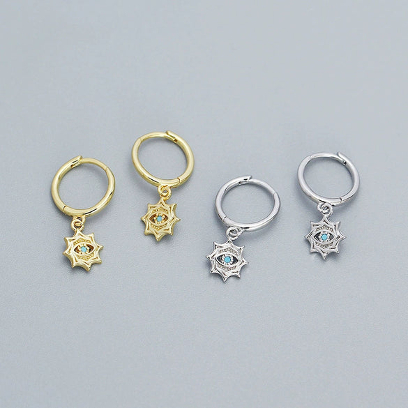 Women's S925 Silver Electroplated Cross Design Sense Earrings With Star And Devil's Eye Elements