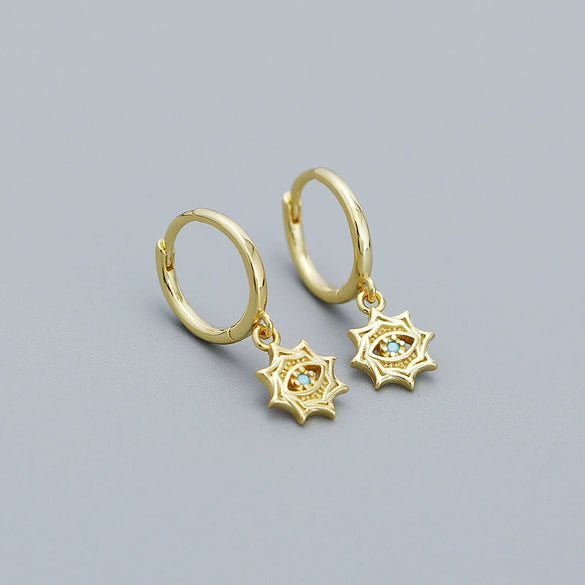 Women's S925 Silver Electroplated Cross Design Sense Earrings With Star And Devil's Eye Elements