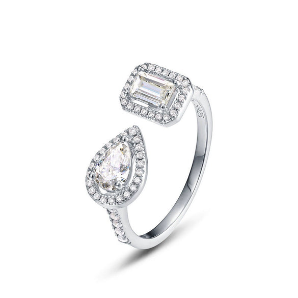 Women's S925 Silver Fashion Geometric Ring With Mossam Drill