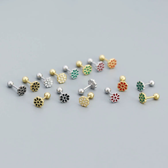 Women's S925 Silver Flower Drop Earrings With Dripping Oil Design