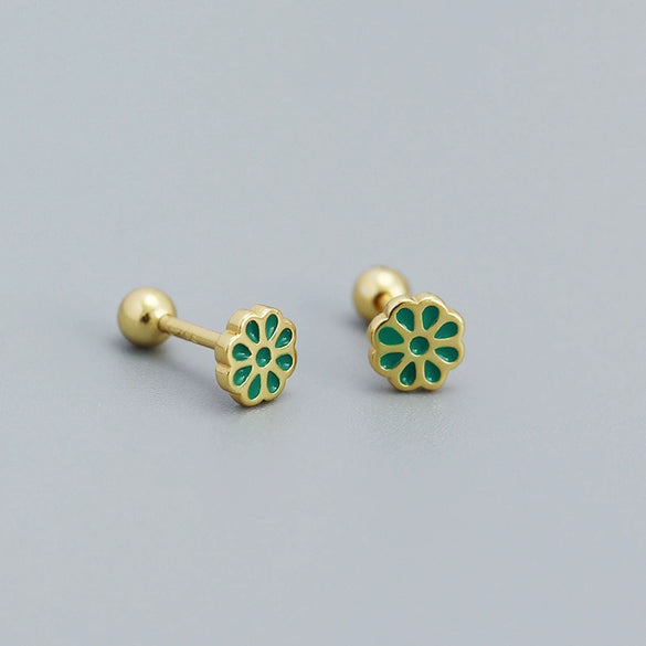 Women's S925 Silver Flower Drop Earrings With Dripping Oil Design