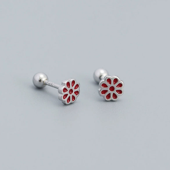 Women's S925 Silver Flower Drop Earrings With Dripping Oil Design
