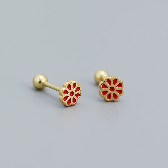 Women's S925 Silver Flower Drop Earrings With Dripping Oil Design