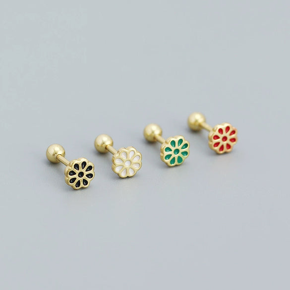 Women's S925 Silver Flower Drop Earrings With Dripping Oil Design