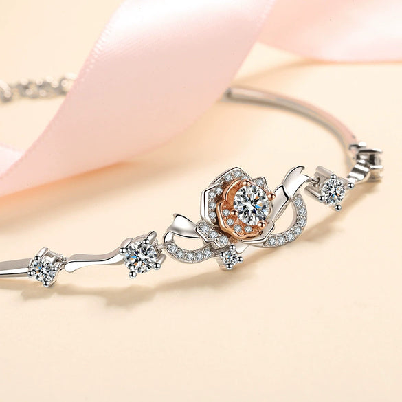 Women's S925 Silver Flower Inlaid Electroplated Bracelet
