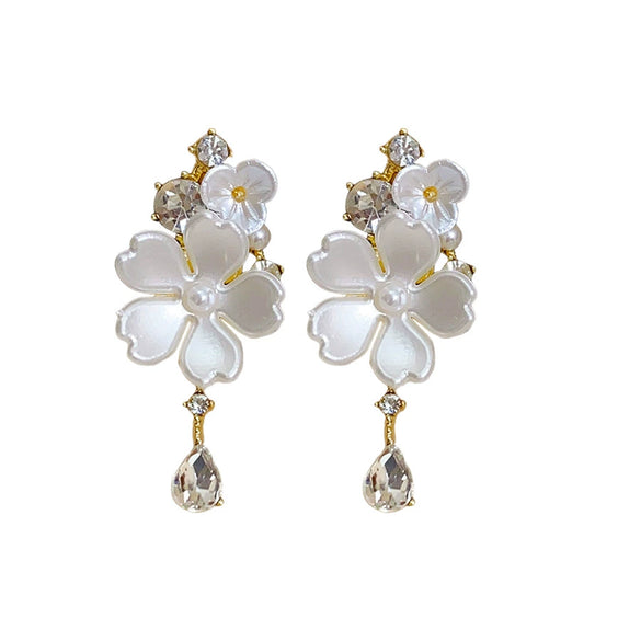 Women's S925 Silver Flower Tassel Earrings With Diamonds