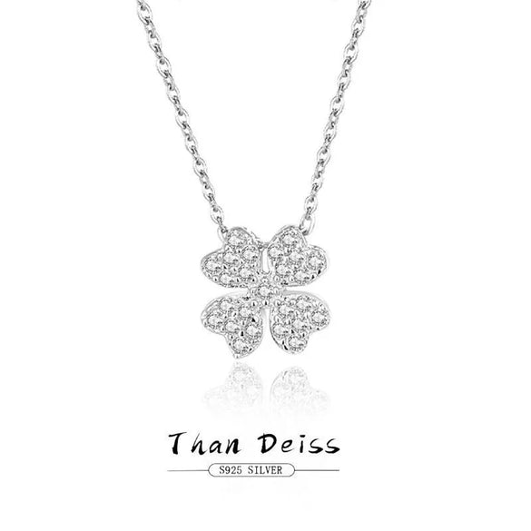 Women's S925 Silver Fourleaf Clover Diamond Microinlaid Geometry Style Pendant Necklace With Cross Chain