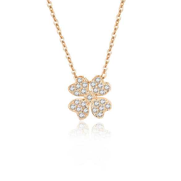 Women's S925 Silver Fourleaf Clover Diamond Microinlaid Geometry Style Pendant Necklace With Cross Chain