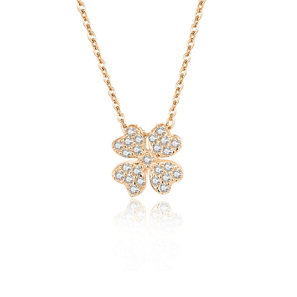 Women's S925 Silver Fourleaf Clover Diamond Microinlaid Geometry Style Pendant Necklace With Cross Chain