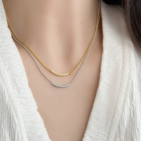 Women's S925 Silver Geometric Cross Chain Necklace Electroplated With 18K Gold