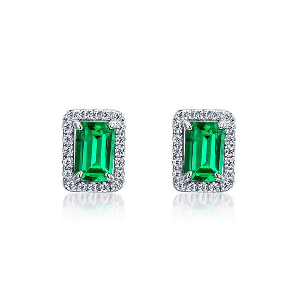 Women's S925 Silver Geometric Cultivation Emerald Retro Earrings
