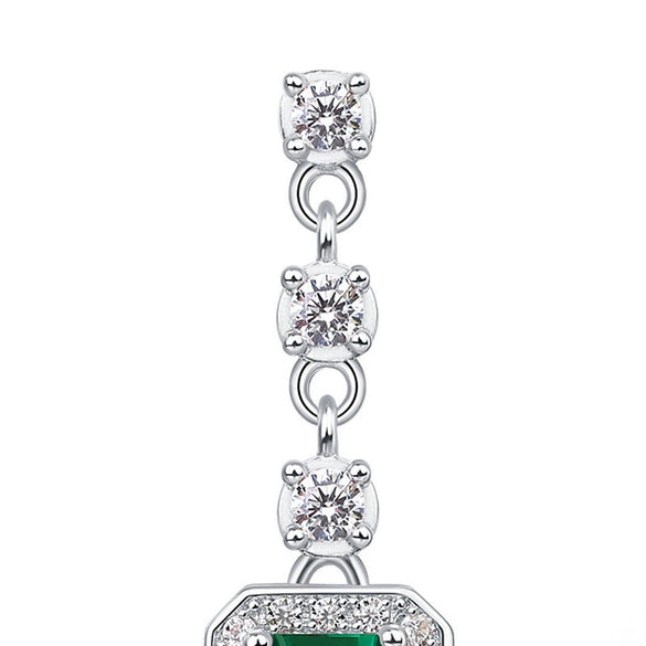 Women's S925 Silver Geometric Elegant Vintage Light Luxury Nurturing Emerald Earrings